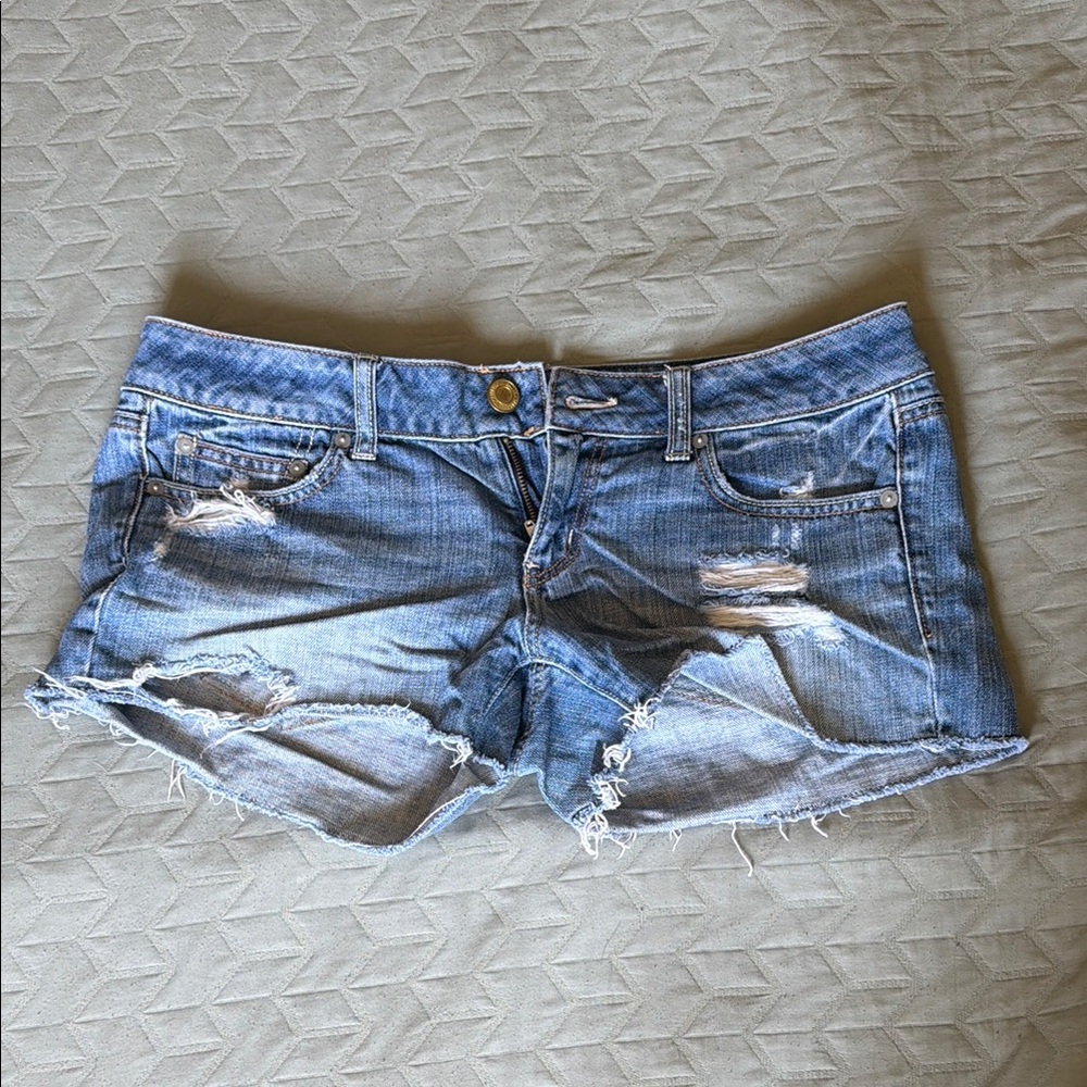 American Eagle Outfitters Light Blue Distressed Denim Shorts